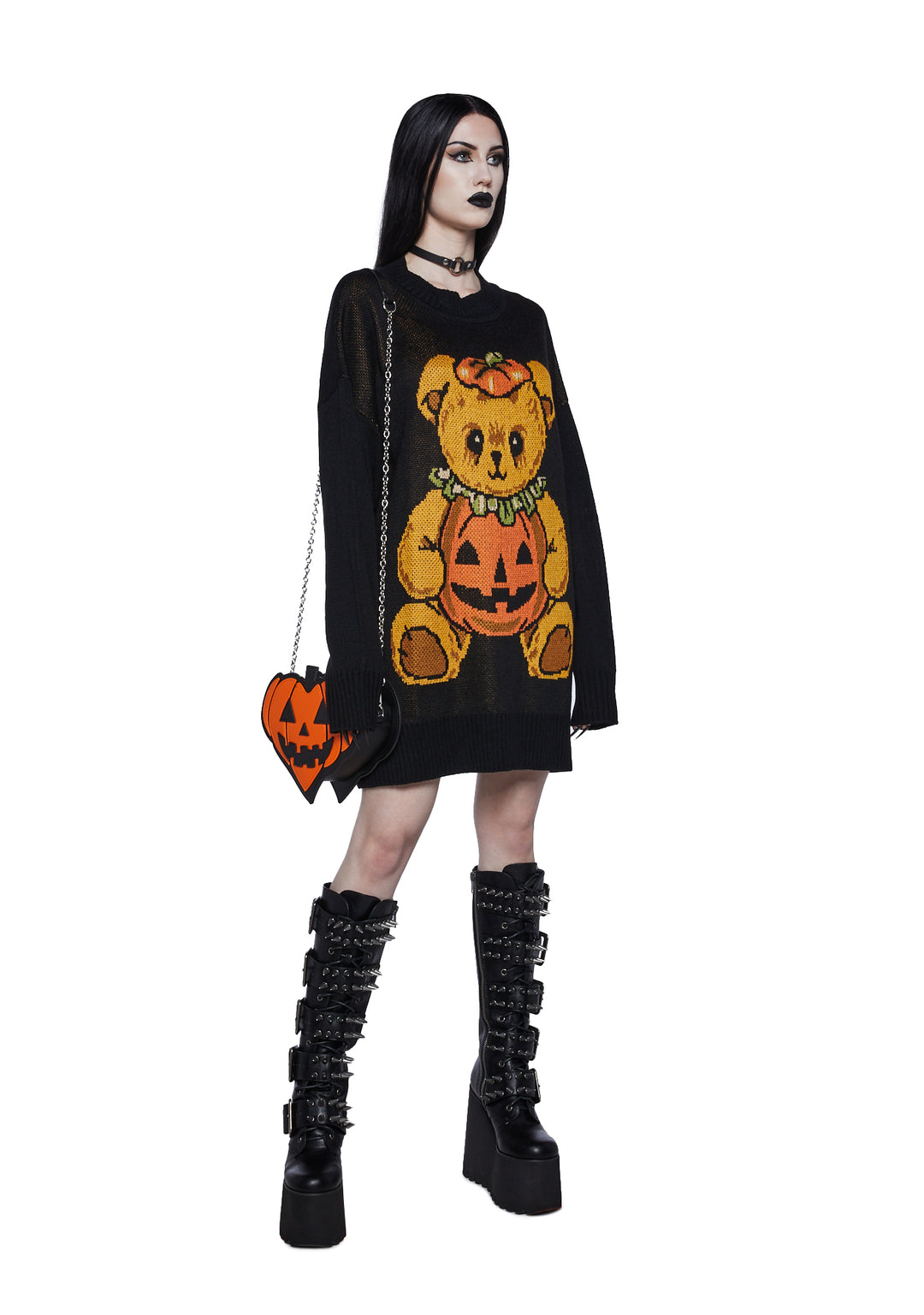 Trickz N Treatz Pumpkin Bear Intarsia Oversized Sweater - Image 5
