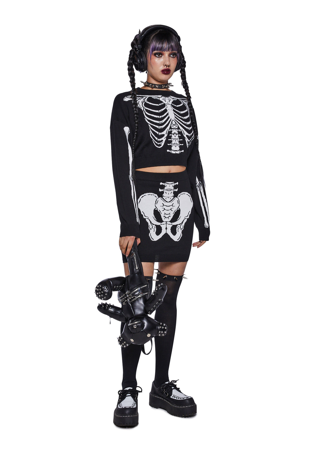 Trickz N Treatz Skeleton Two Piece Sweater Skirt Set - Image 4