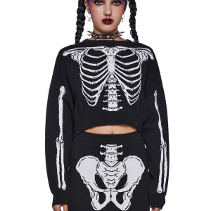 Trickz N Treatz Skeleton Two Piece Sweater Skirt Set
