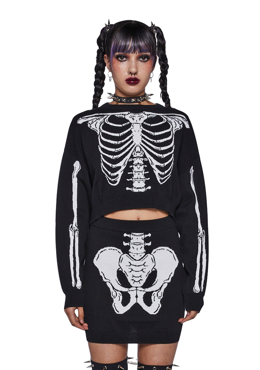 Trickz N Treatz Skeleton Two Piece Sweater Skirt Set