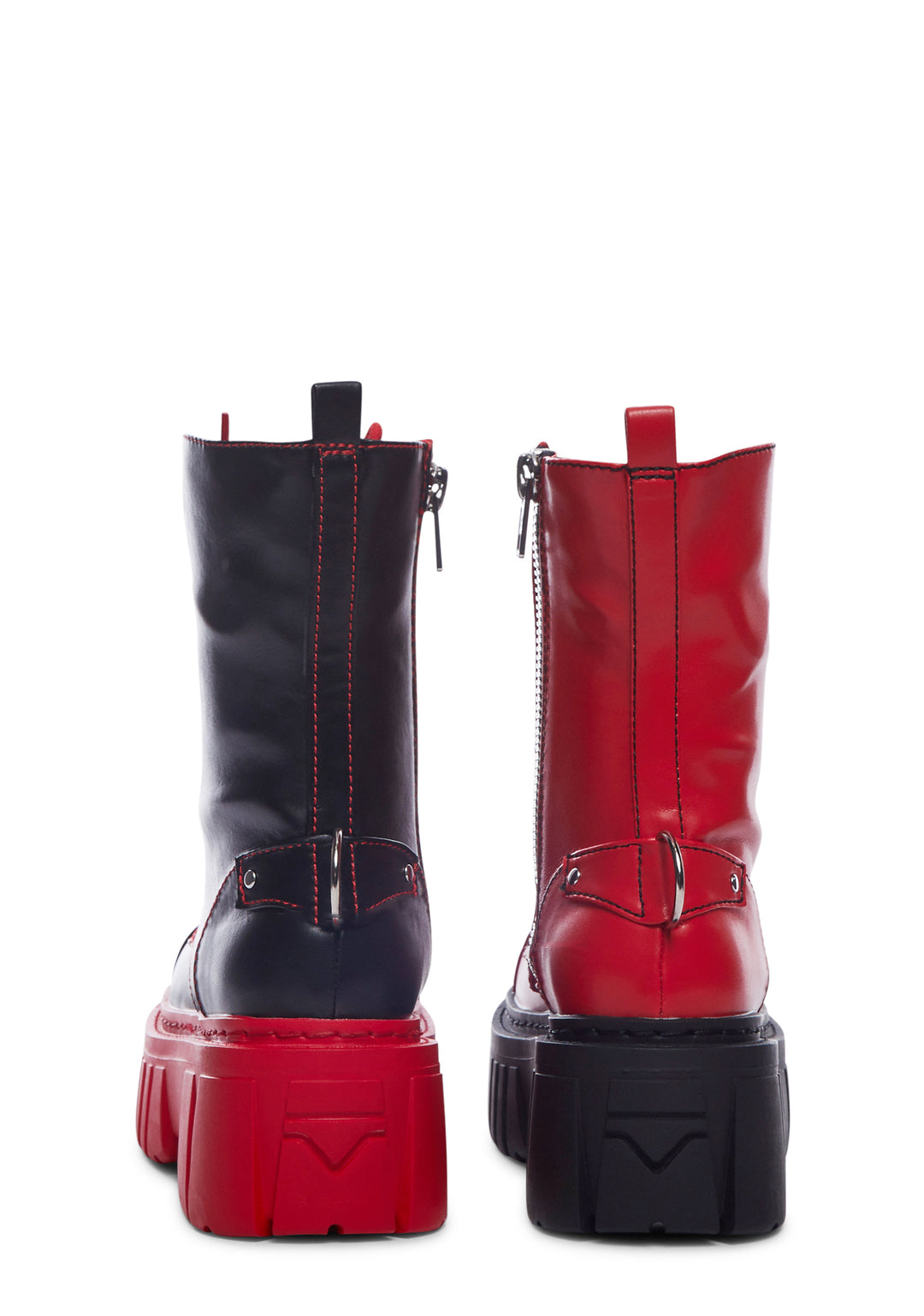 Current Mood Mismatched Combat Boots - Red/Black - Image 4