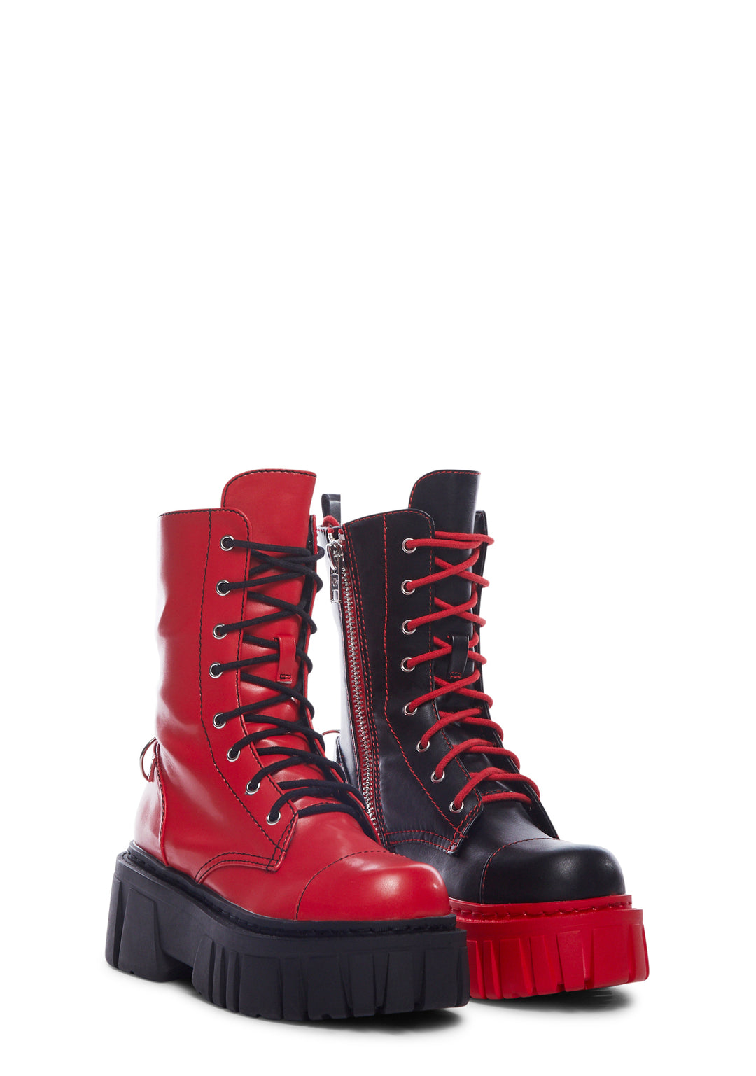 Current Mood Mismatched Combat Boots - Red/Black