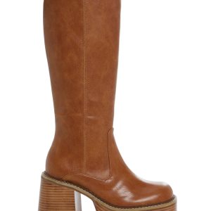 Delia's PU Knee High Platform Boots - Light Brown
