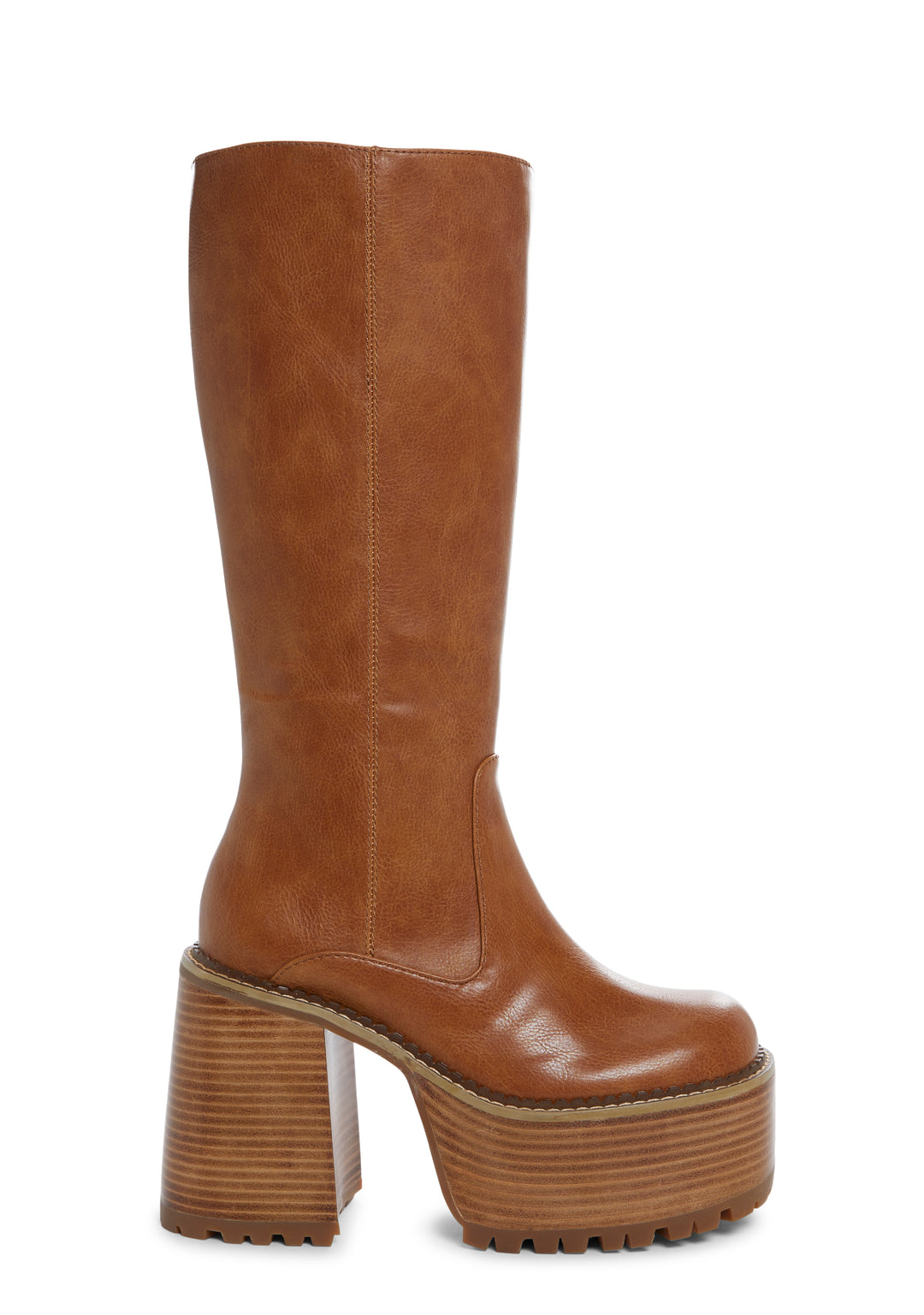 Delia's PU Knee High Platform Boots - Light Brown