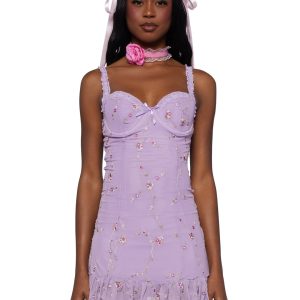 Sugar Thrillz Embroidered Floral Mesh Slip Dress - Black