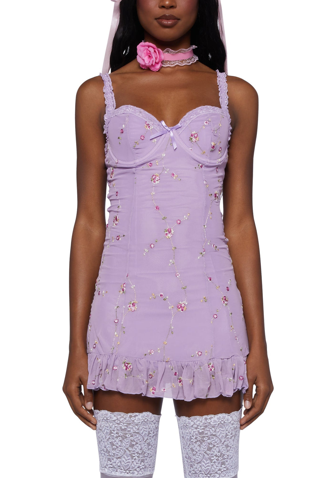 Sugar Thrillz Embroidered Floral Mesh Slip Dress - Black - Image 5