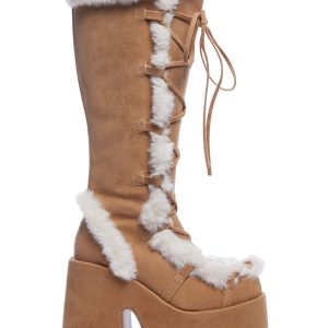 Camel-311 Platform Knee High Boots