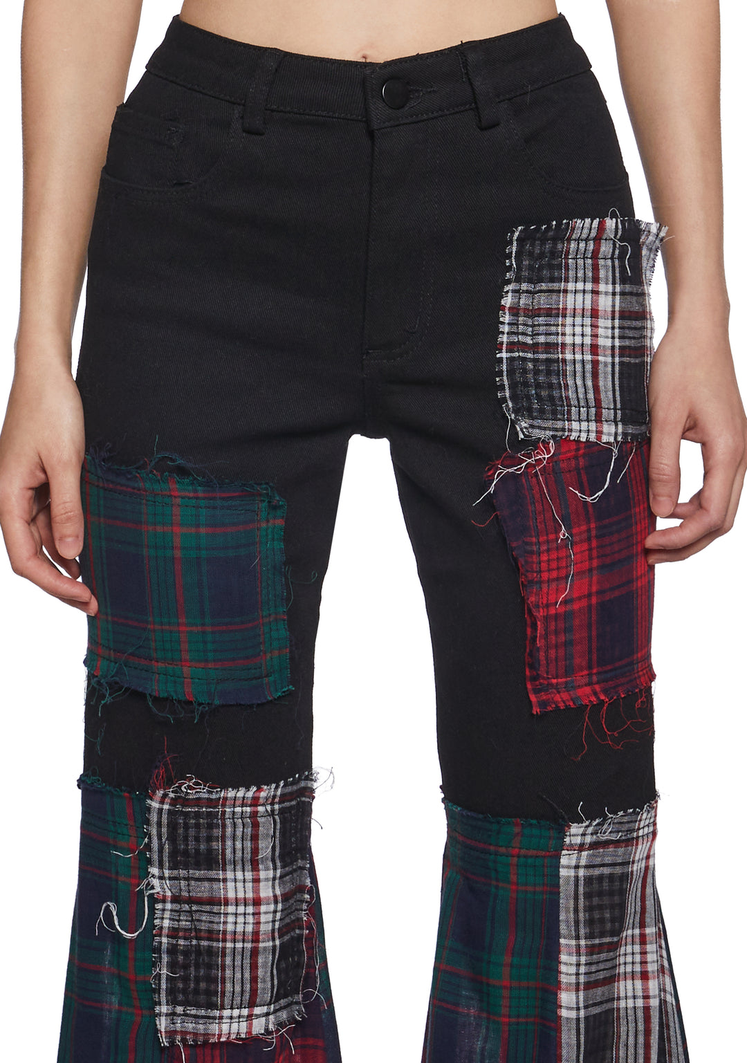 Current Mood Plaid Color Block Wide Leg Raw Hem Pants - Image 5