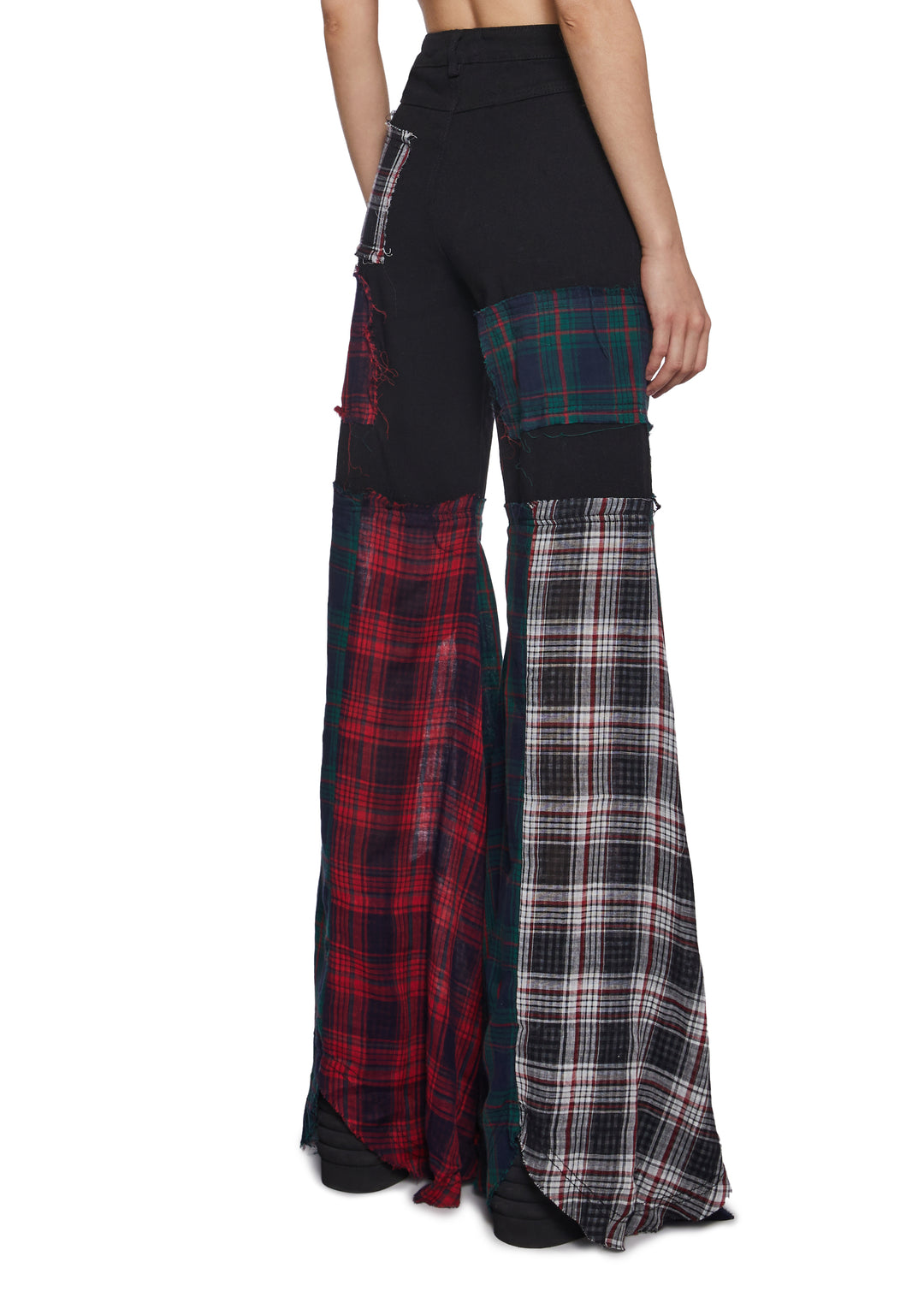 Current Mood Plaid Color Block Wide Leg Raw Hem Pants - Image 4
