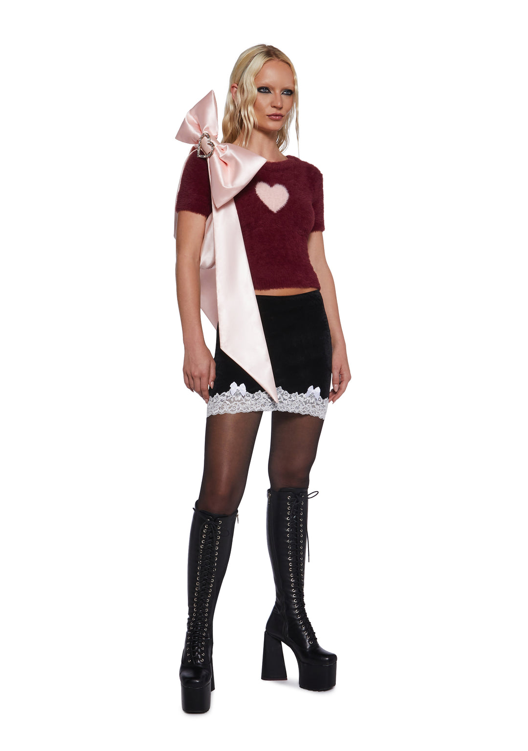 Sugar Thrillz Velvet Lace Trim Mini Skirt - Black - Image 2