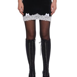 Sugar Thrillz Velvet Lace Trim Mini Skirt - Black
