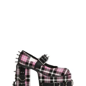 Current Mood Spike Buckle D Ring Platform Mary Janes - Pink Plaid