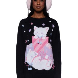Sugar Thrillz Kittens Ugly Christmas Sweater - Black