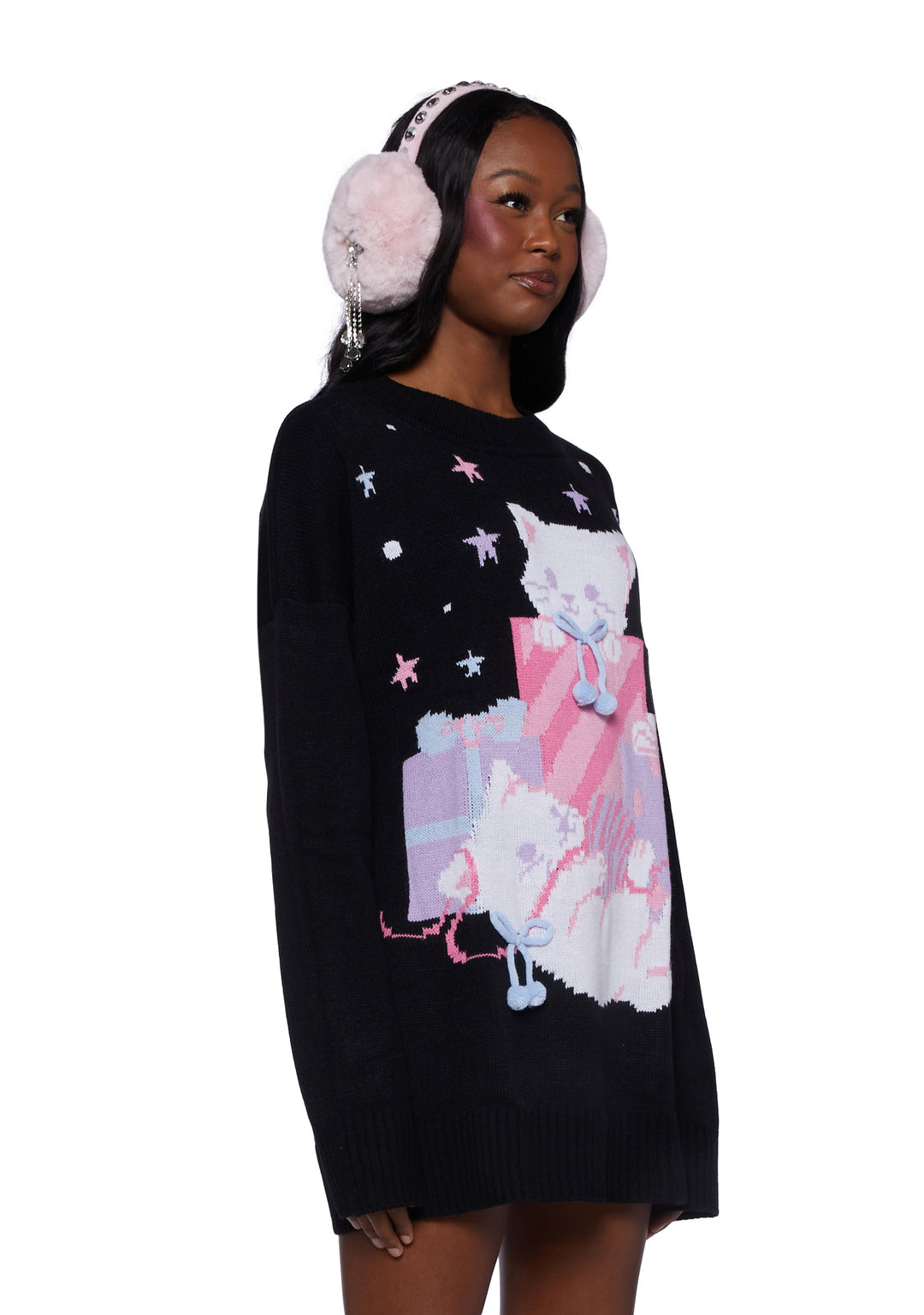 Sugar Thrillz Kittens Ugly Christmas Sweater - Black - Image 3