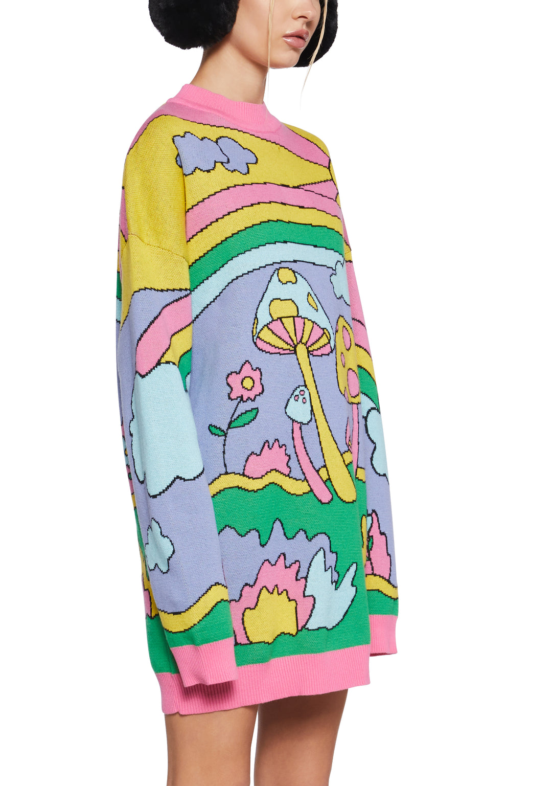 Current Mood Colorful Mushroom Rainbow Oversized Sweater - Rainbow/Multi - Image 5