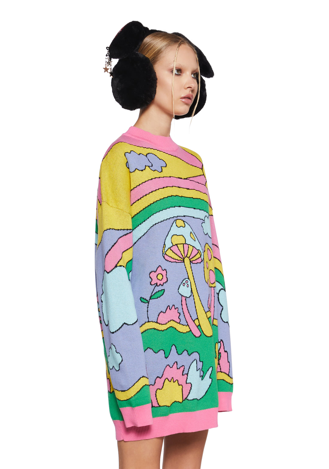 Current Mood Colorful Mushroom Rainbow Oversized Sweater - Rainbow/Multi - Image 3