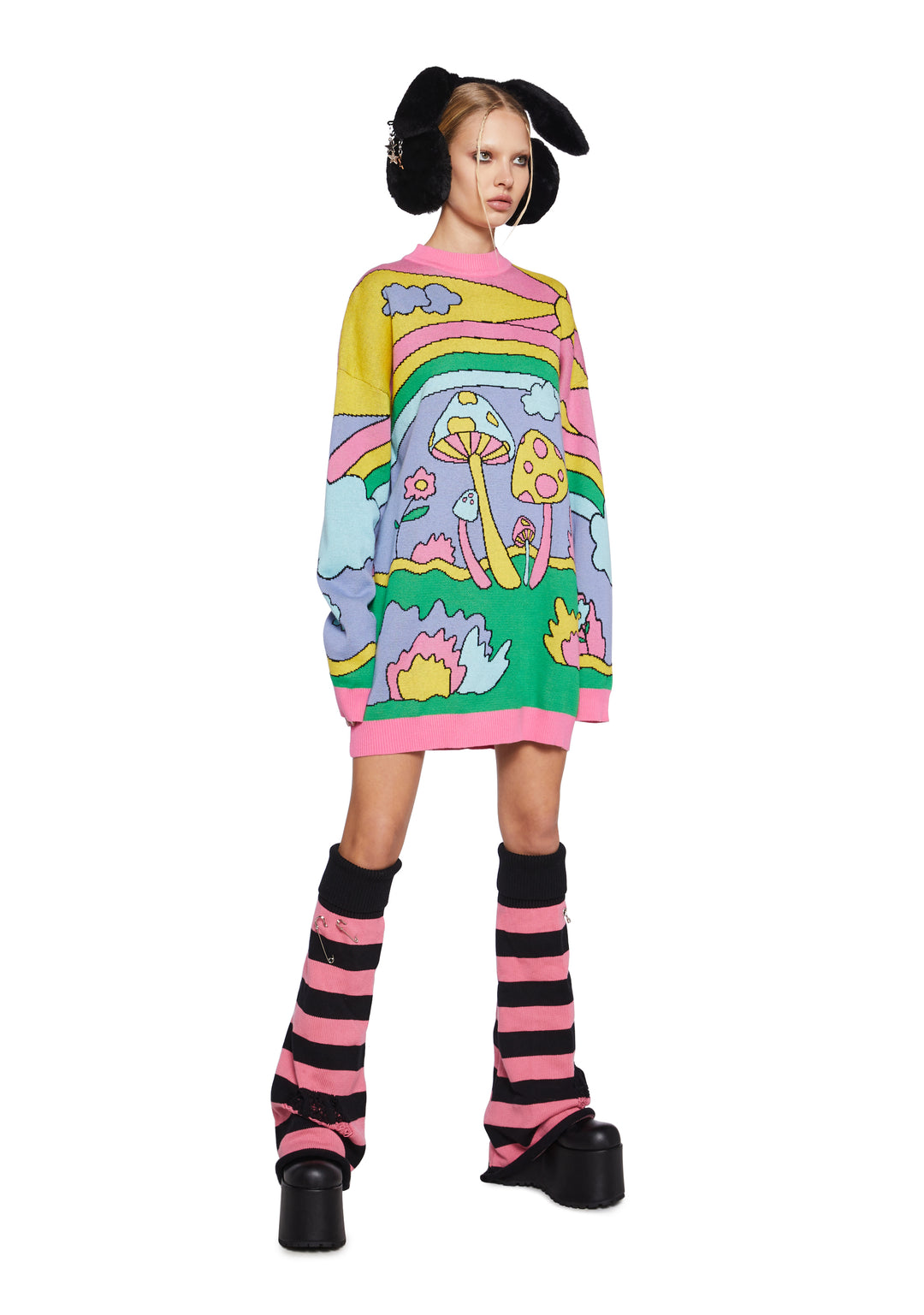 Current Mood Colorful Mushroom Rainbow Oversized Sweater - Rainbow/Multi - Image 2