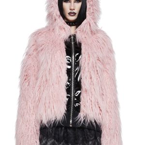 Widow Faux Fur Bunny Ear Jacket - Pink/Black