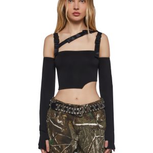 Poster Grl Strappy Off Shoulder Long Sleeve Crop Top - Black