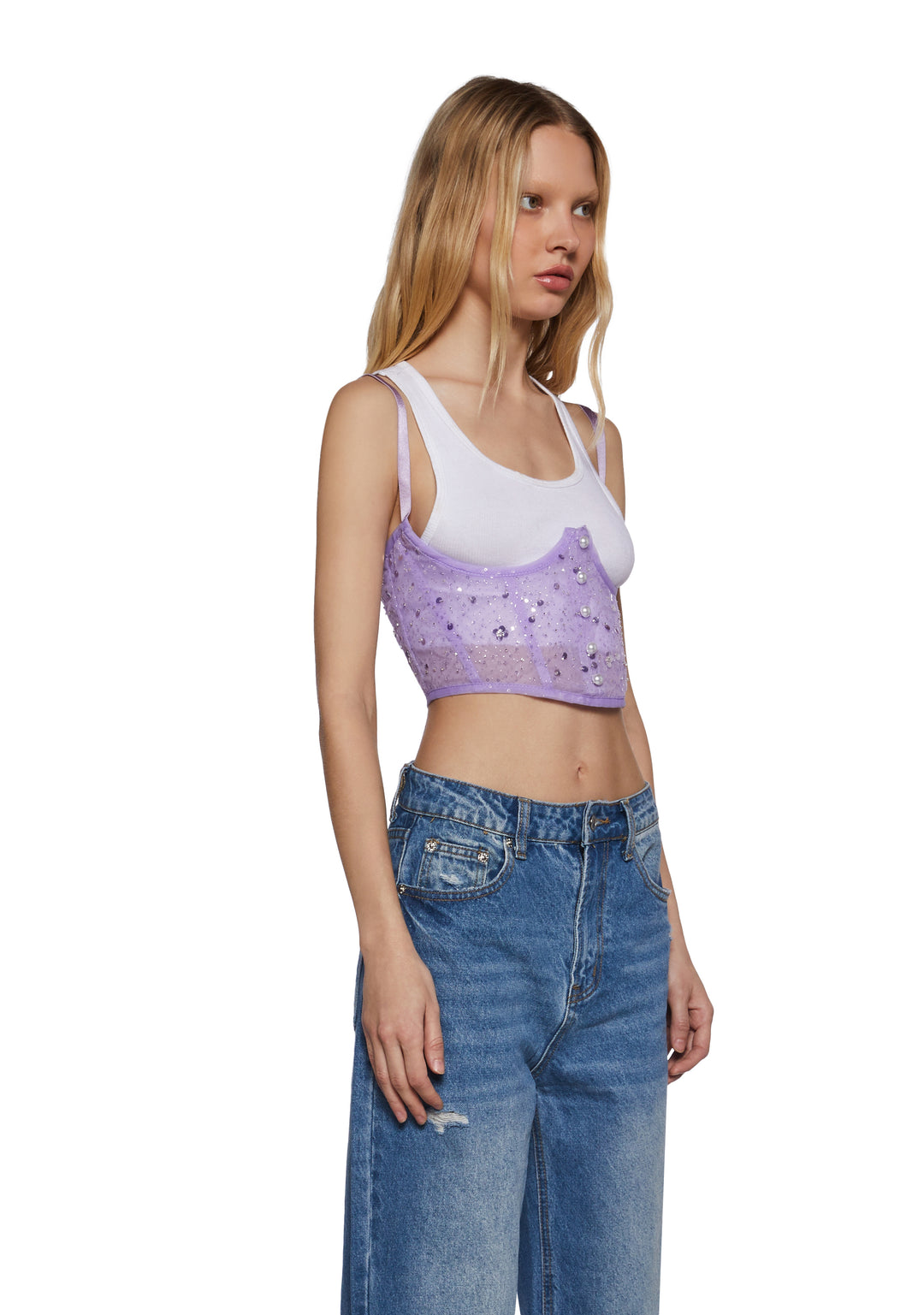 Sugar Thrillz Sequin Underbust Corset Top - Lavender - Image 3