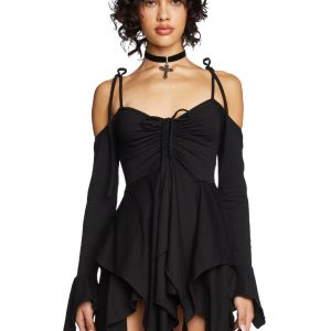 Current Mood Off The Shoulder Handkerchief Mini Dress - Black