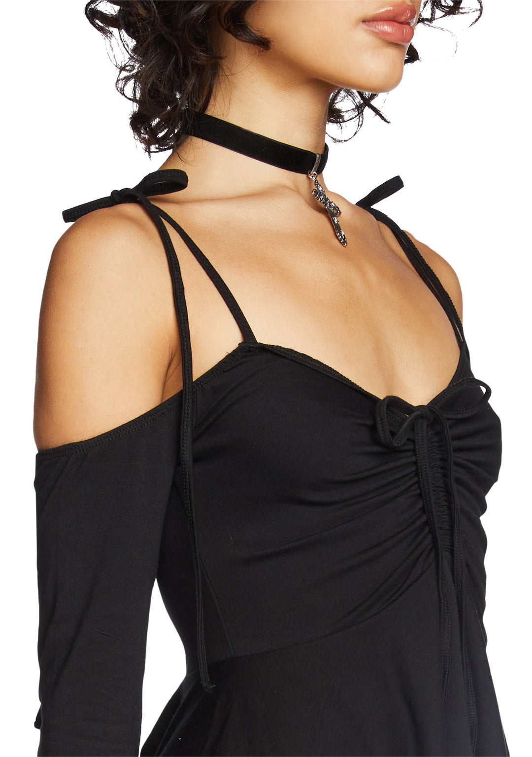 Current Mood Off The Shoulder Handkerchief Mini Dress - Black - Image 5