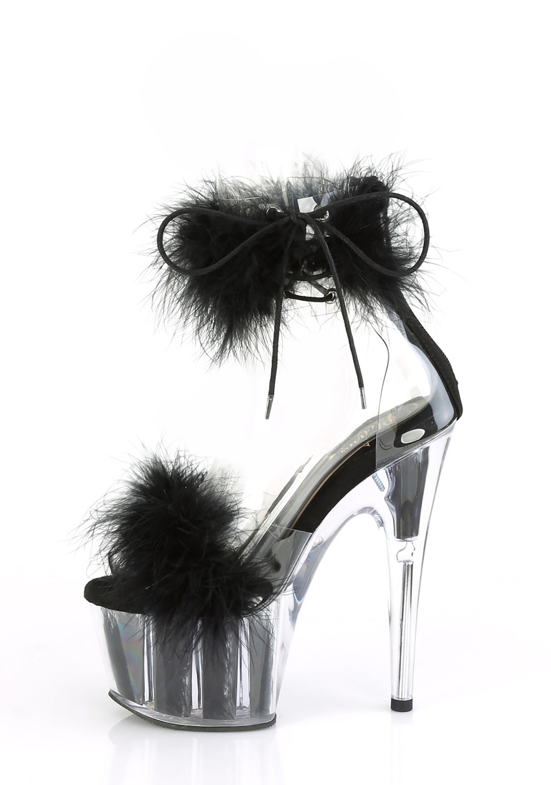 Adore-724F Platform Marabou Ankle Cuff Sandals-Black - Image 5