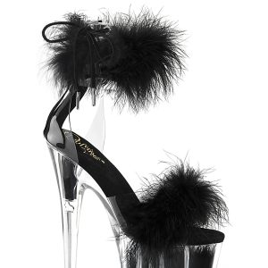 Adore-724F Platform Marabou Ankle Cuff Sandals-Black