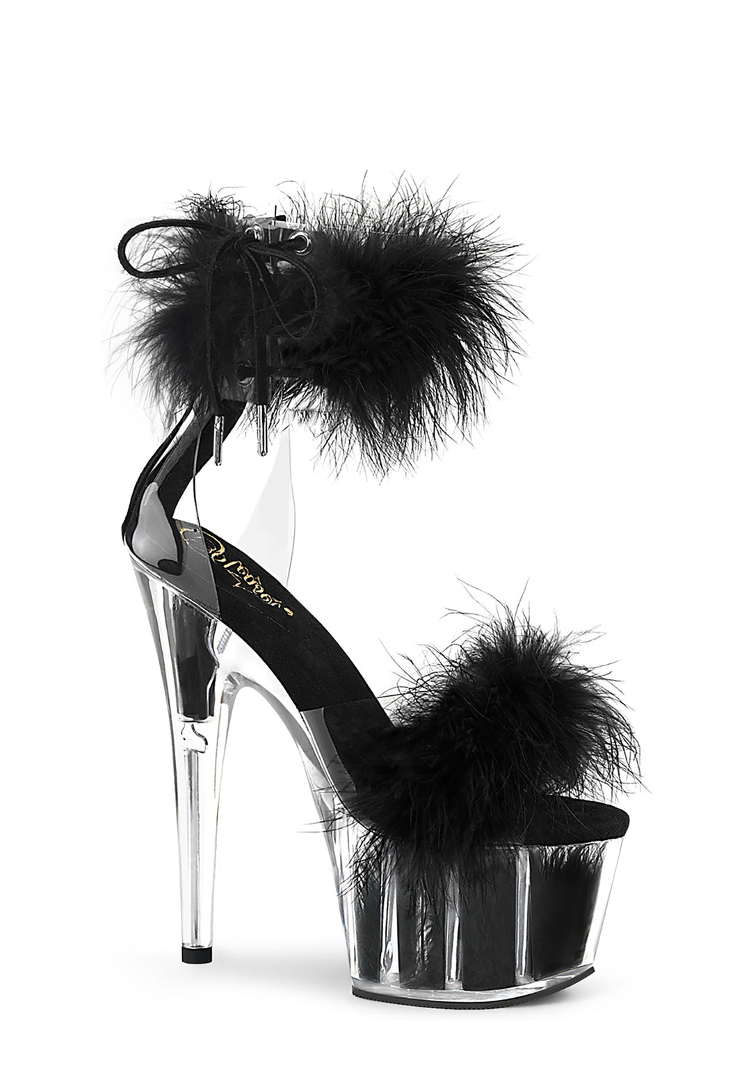 Adore-724F Platform Marabou Ankle Cuff Sandals-Black