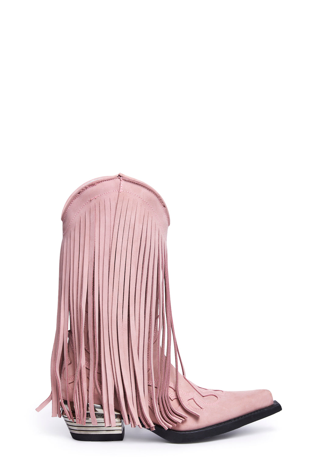 New Rock Pink Leather Fringe Cowboy Boots