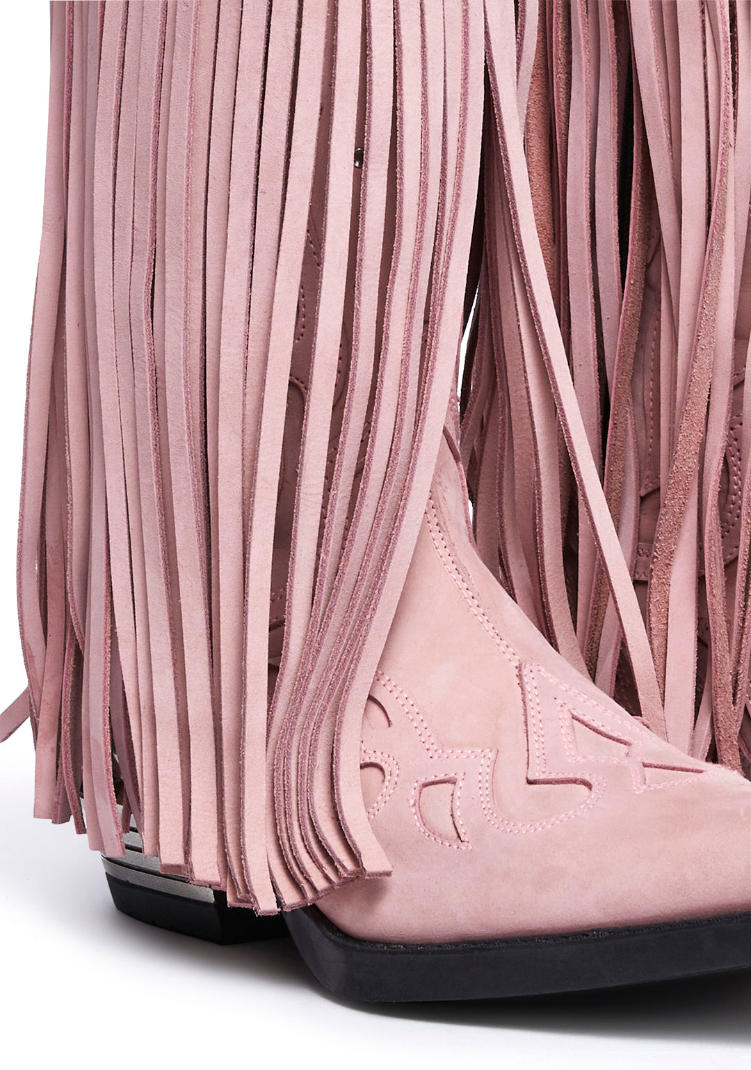 New Rock Pink Leather Fringe Cowboy Boots - Image 2