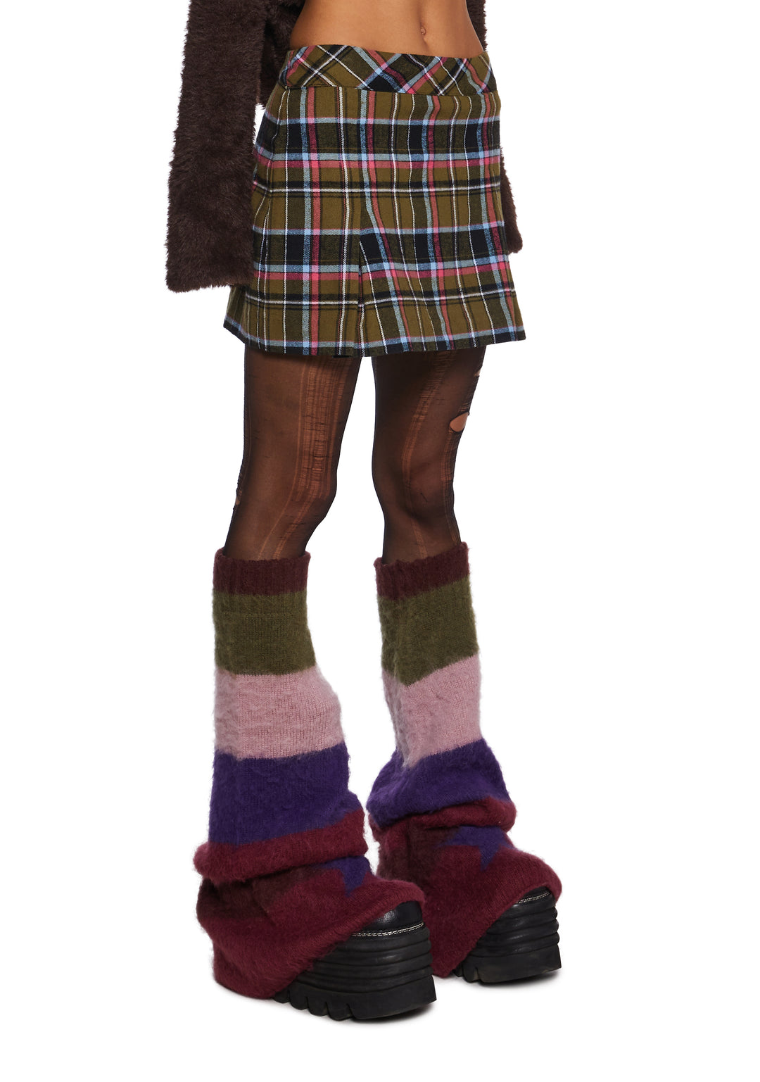 Delia's Plaid A Line Pleated Mini Skirt - Green Multi - Image 3