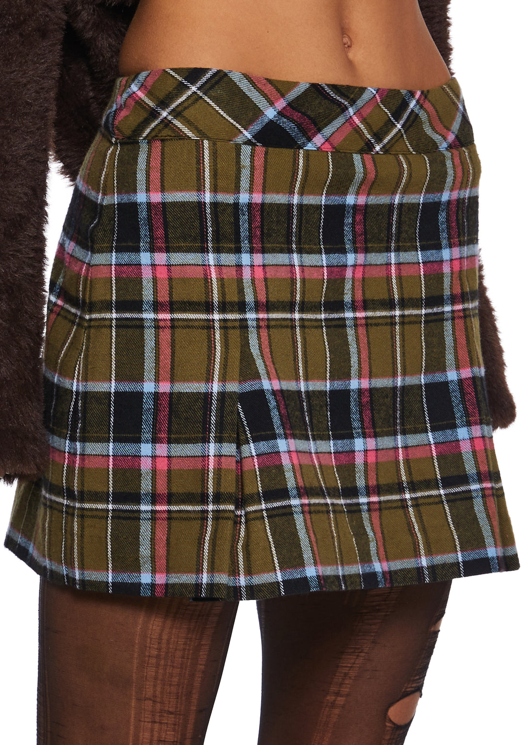 Delia's Plaid A Line Pleated Mini Skirt - Green Multi - Image 5