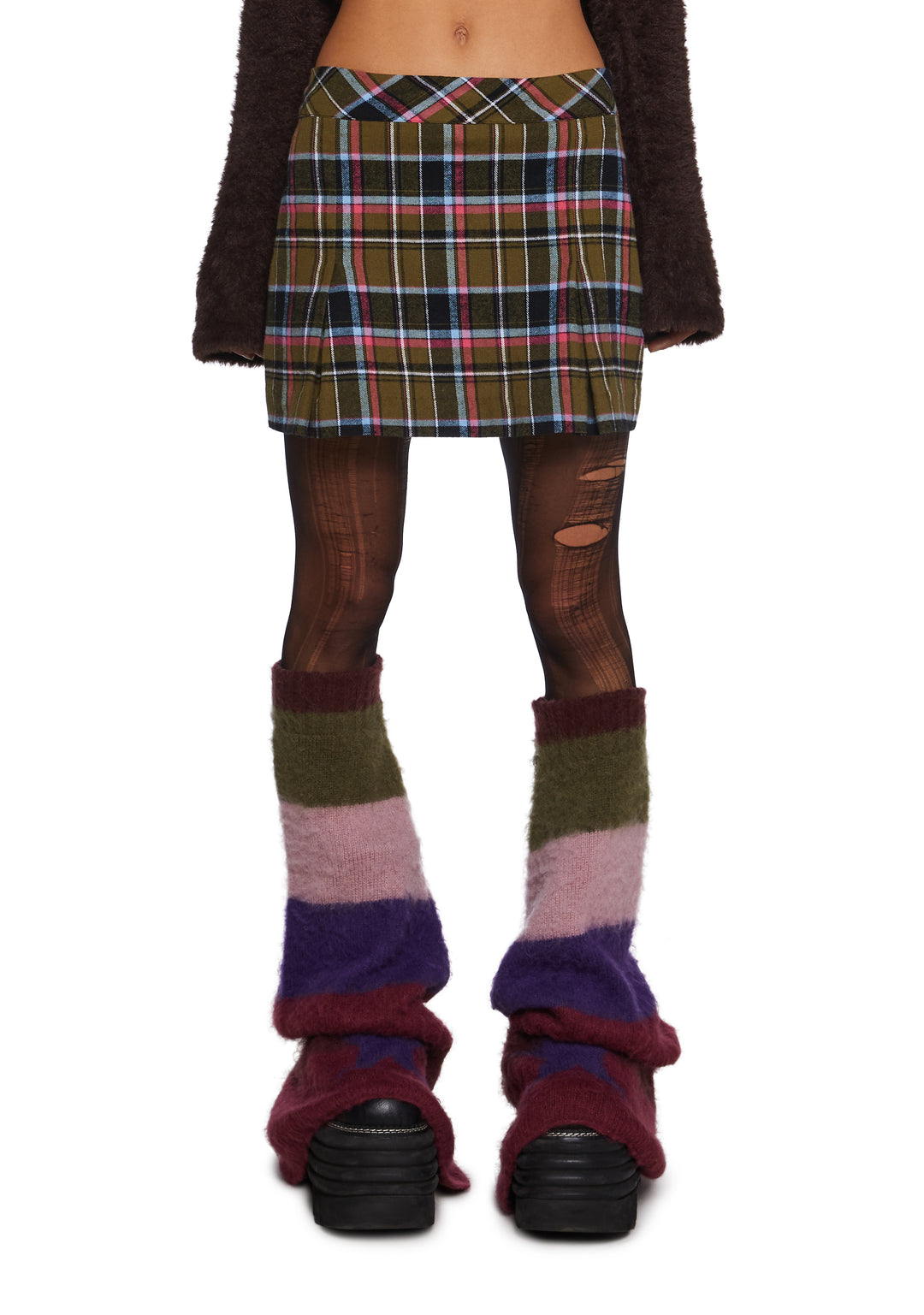 Delia's Plaid A Line Pleated Mini Skirt - Green Multi