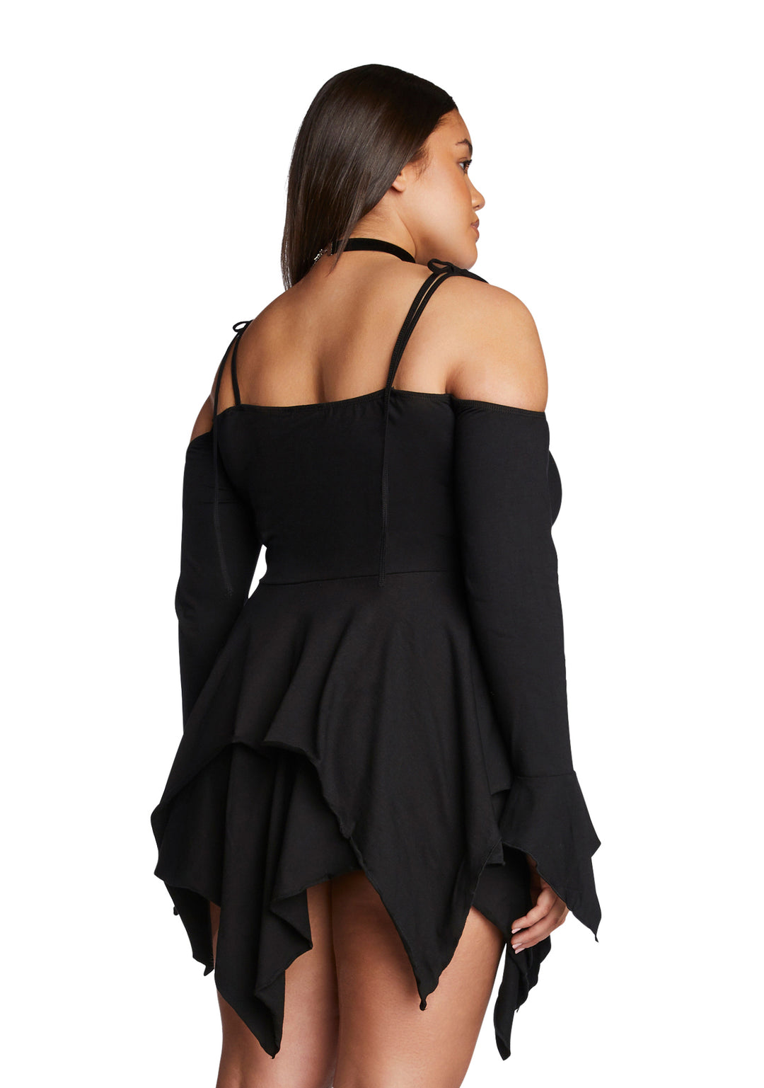 Current Mood Plus Size Off The Shoulder Handkerchief Mini Dress - Black - Image 4