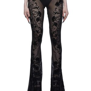 Widow Mesh Rose Flare Leggings - Black