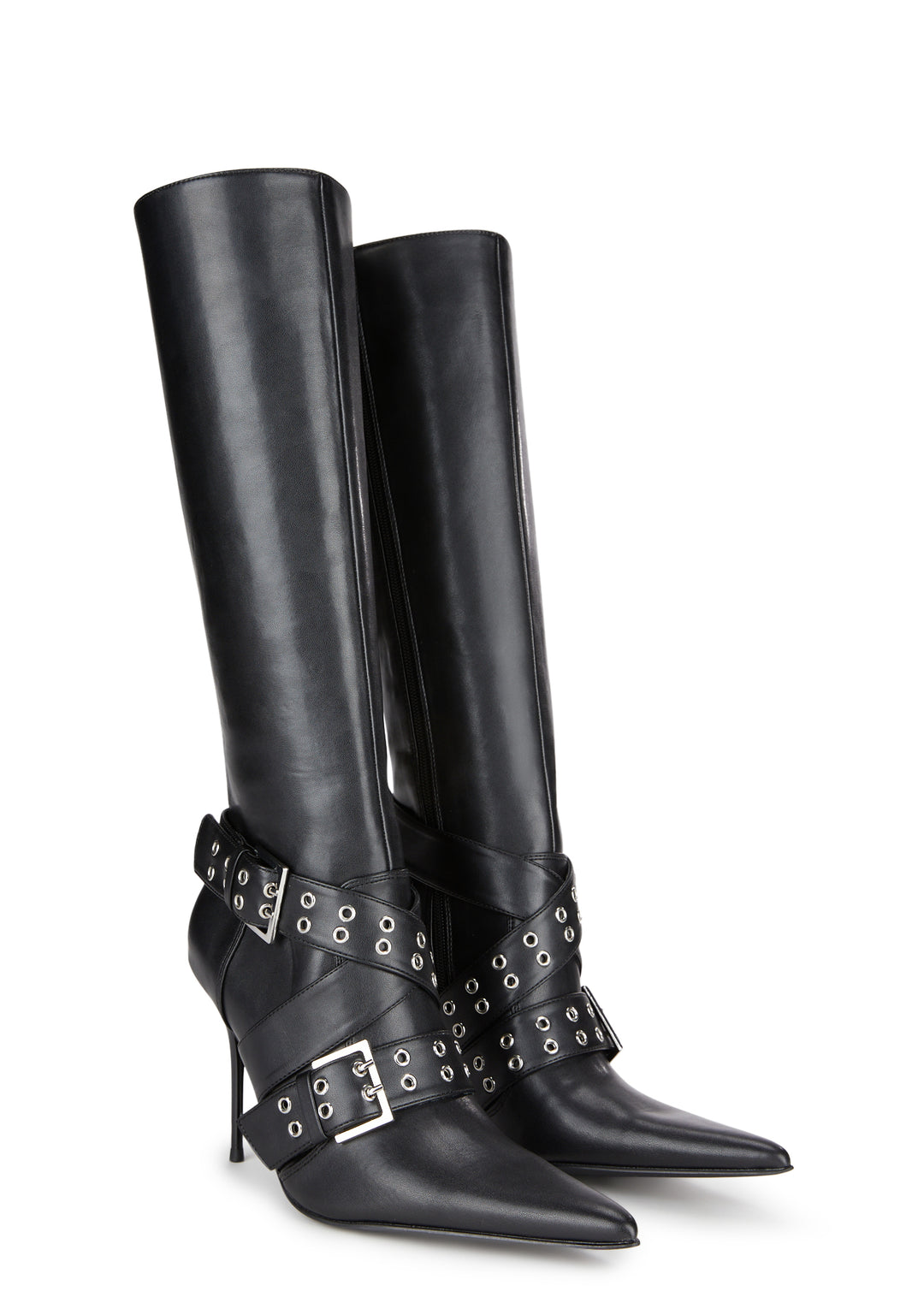 Generation Kiss Pointed Toe Buckle Knee High Boots - Black - Image 3