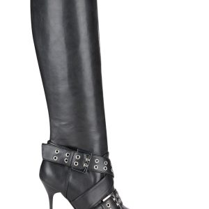 Generation Kiss Pointed Toe Buckle Knee High Boots - Black