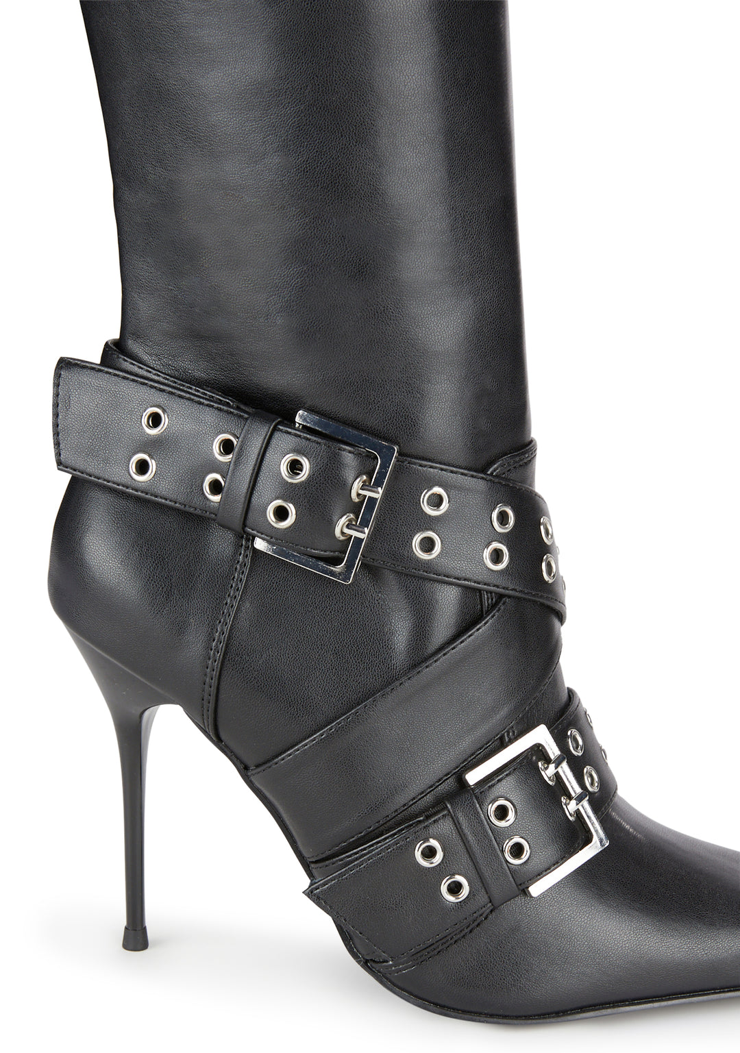 Generation Kiss Pointed Toe Buckle Knee High Boots - Black - Image 2