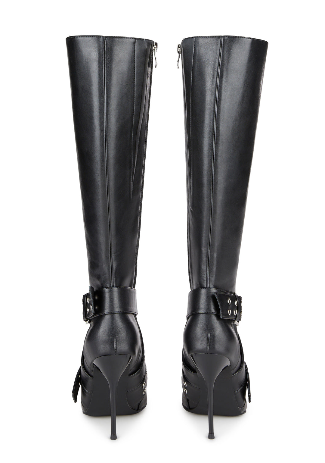 Generation Kiss Pointed Toe Buckle Knee High Boots - Black - Image 4