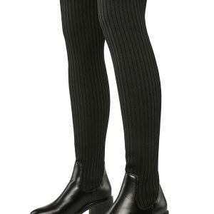 Thigh-High Knit Vegan Leather Boots - Black