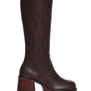 Delia's PU Knee High Platform Boots - Dark Brown