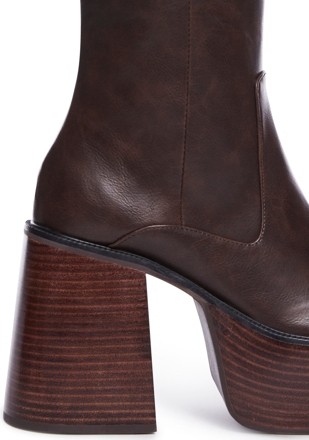 Delia's PU Knee High Platform Boots - Dark Brown - Image 2