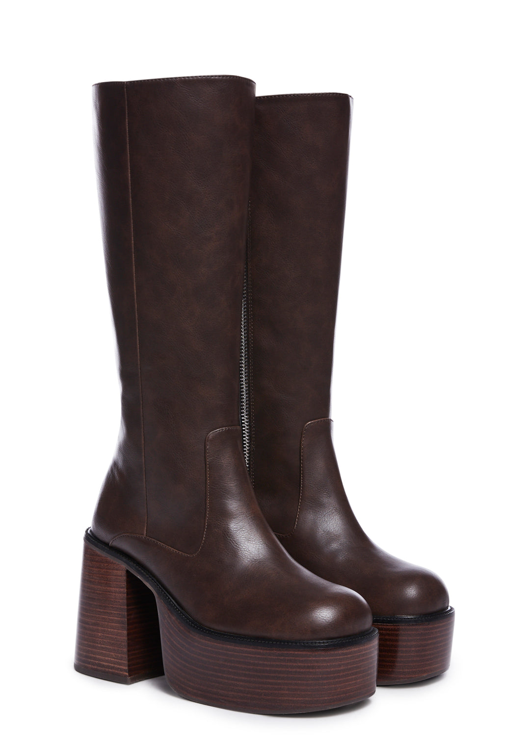 Delia's PU Knee High Platform Boots - Dark Brown - Image 3