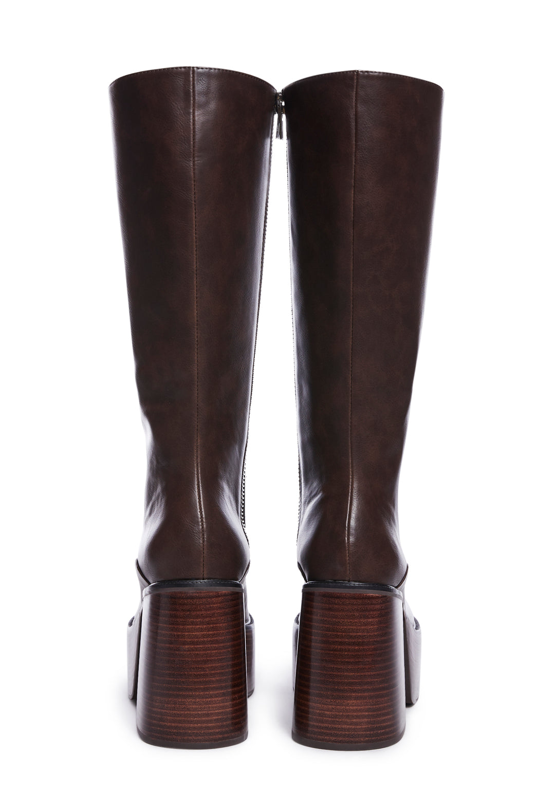 Delia's PU Knee High Platform Boots - Dark Brown - Image 4