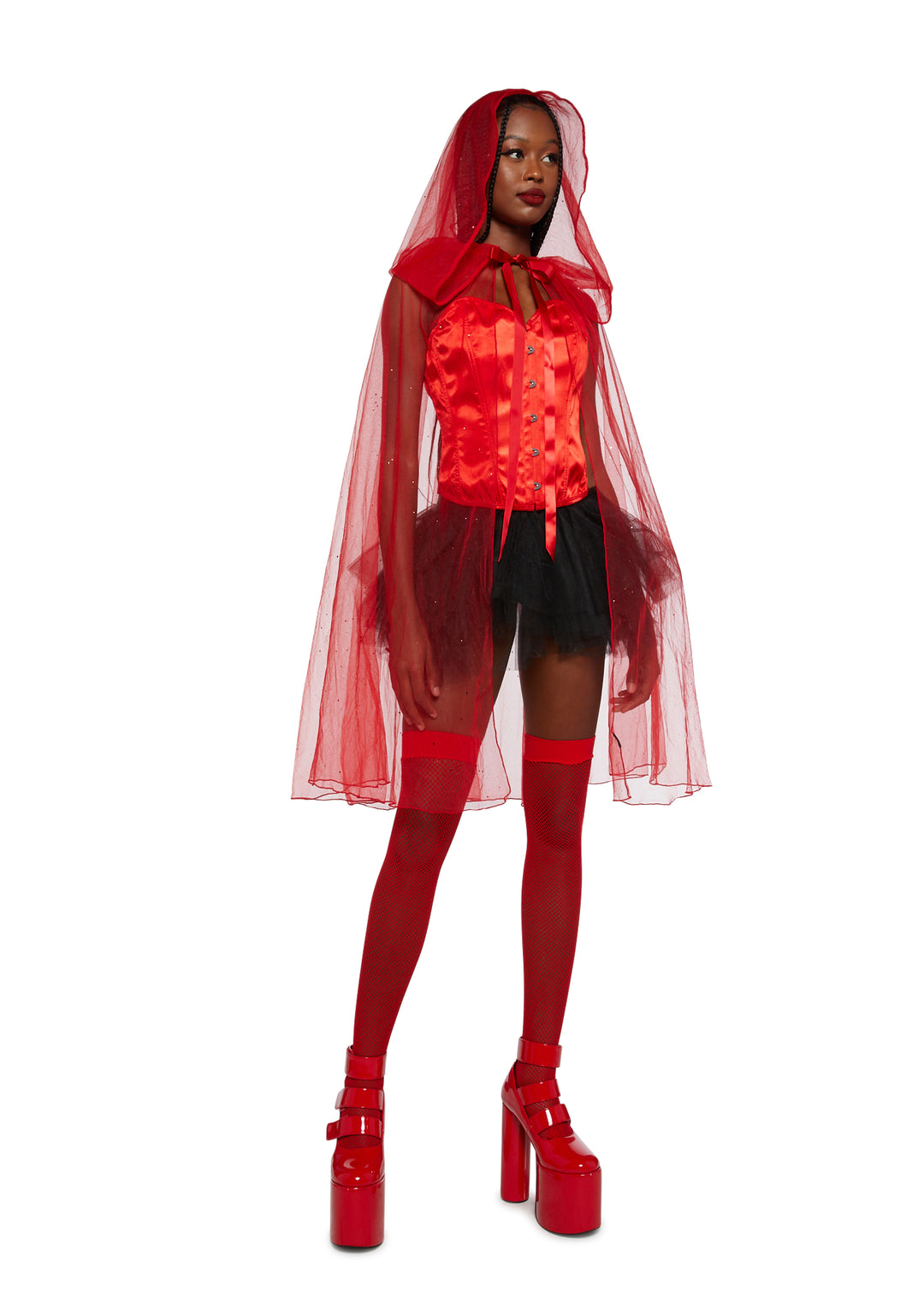 Trickz N' Treatz Sheer Glitter Hooded Cape - Red - Image 3