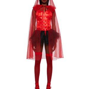 Trickz N' Treatz Sheer Glitter Hooded Cape - Red