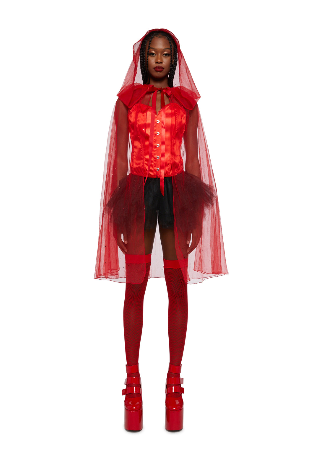 Trickz N' Treatz Sheer Glitter Hooded Cape - Red