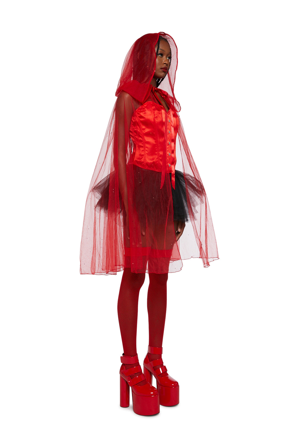Trickz N' Treatz Sheer Glitter Hooded Cape - Red - Image 5