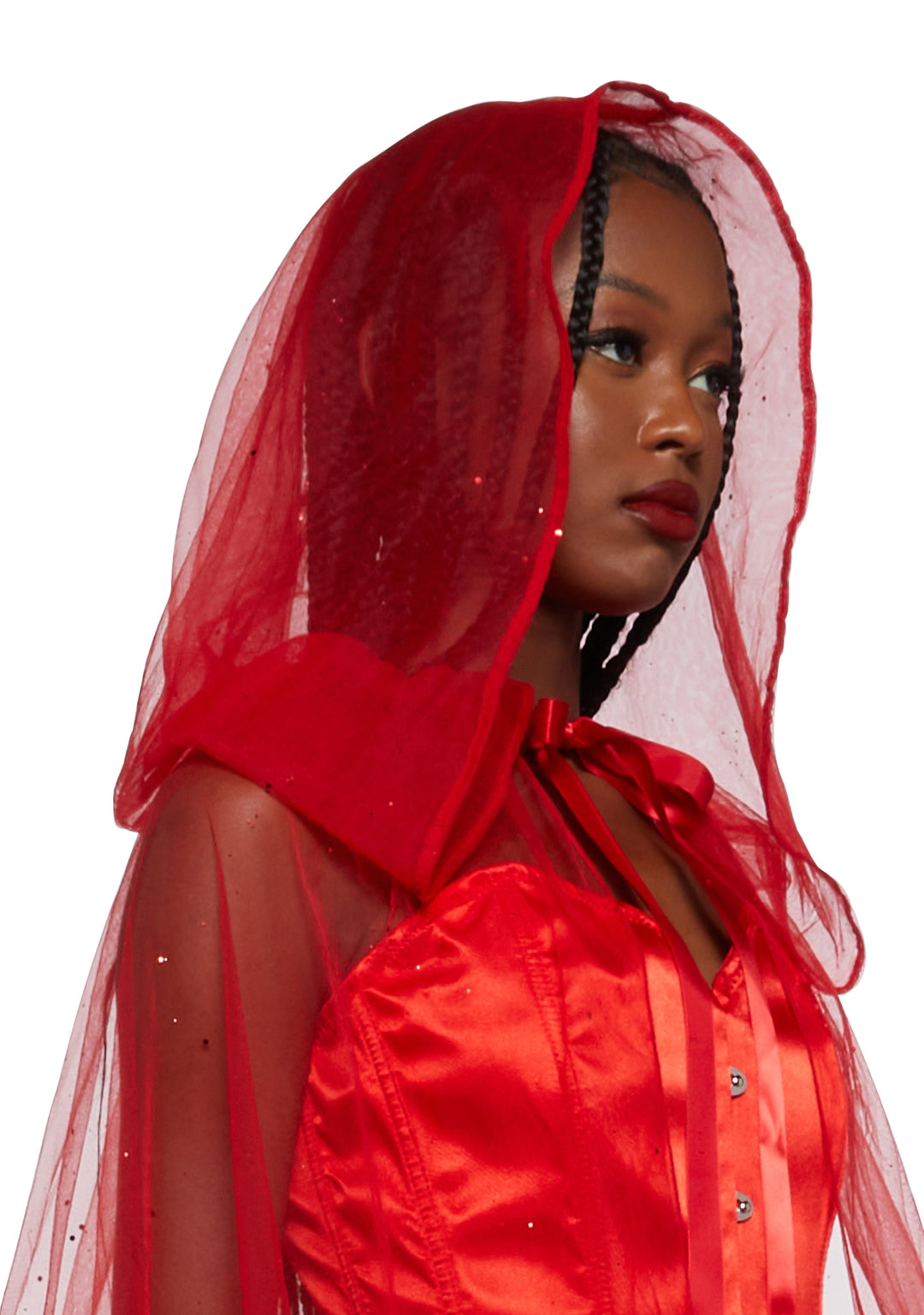 Trickz N' Treatz Sheer Glitter Hooded Cape - Red - Image 6